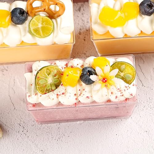 Miniatura 4 de Tosnail Paquete de 100 vasos rectangulares de 5 onzas para aperitivo de postre con 100 cucharas de plástico