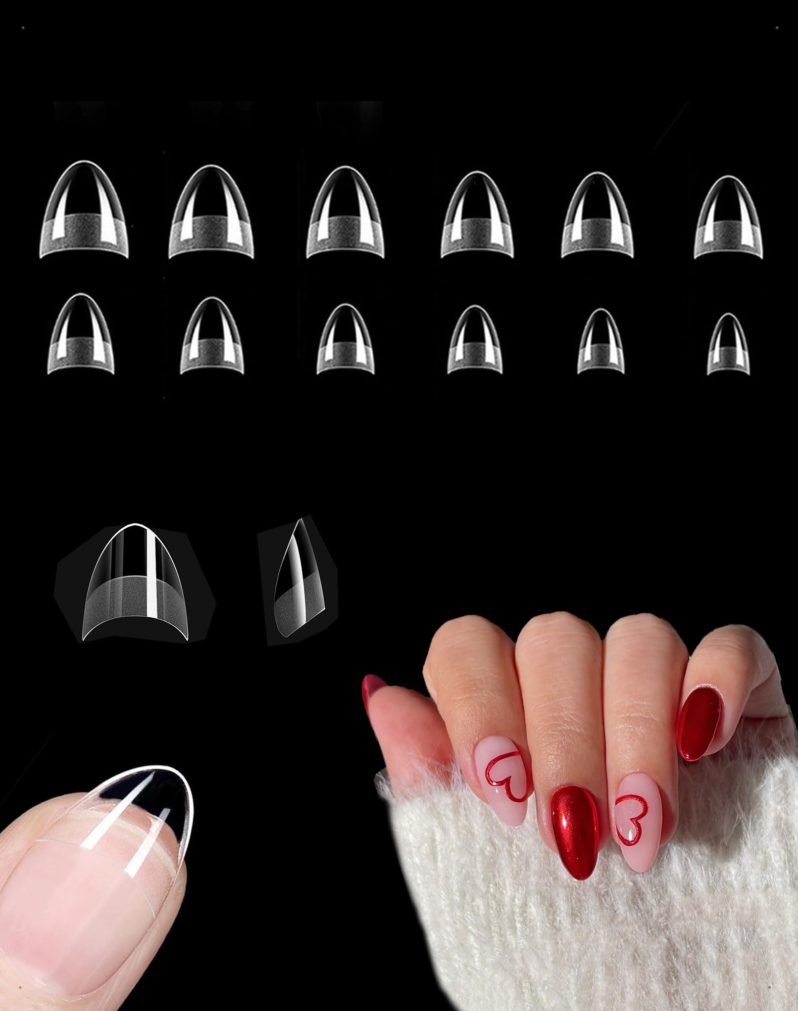 240 Pezzi Unghie Finte Mandorla, 12 Taglie Tip In Gel Per Unghie Copertura Parziale, Trasparente Nail Tips Preformate Per Nails DIY Art Principiante, Semi-Opache Soft Gel Tips A Mandorla