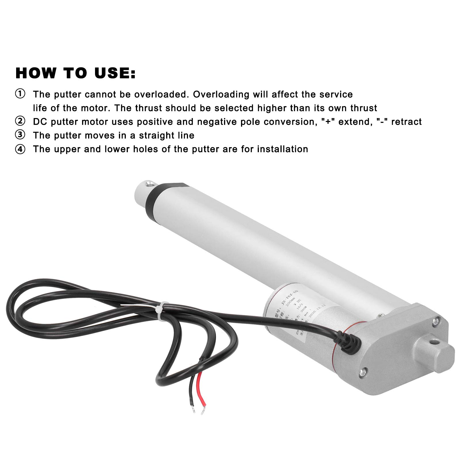 FTVOGUE Actuador Lineal Eléctrico, de 200 Mm, Fuerza de 300 N (24VDC)