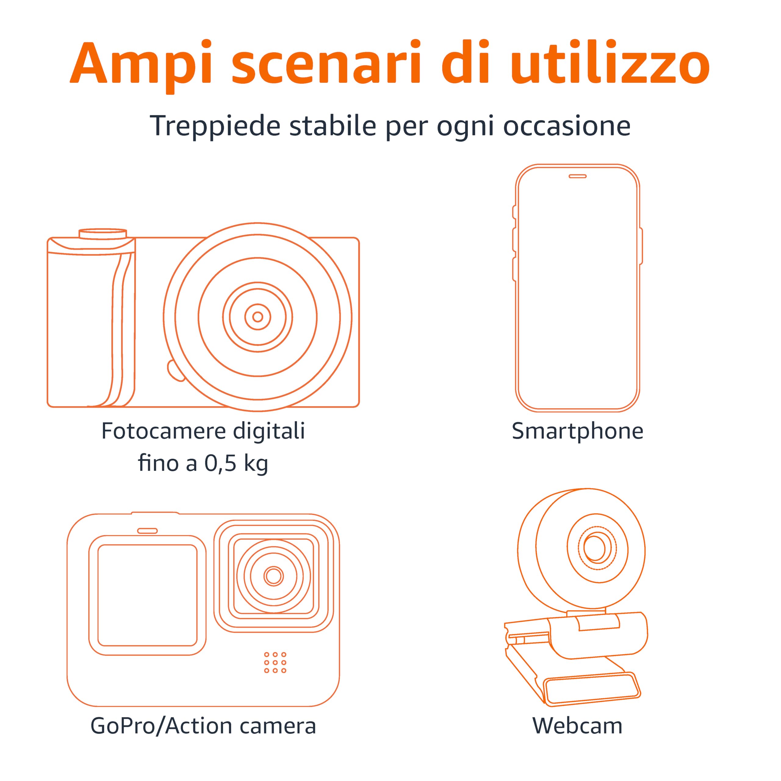 Amazon Basics Treppiede portatile e flessibile con telecomando wireless e morsetto per smartphone, 25,4 cm, nero