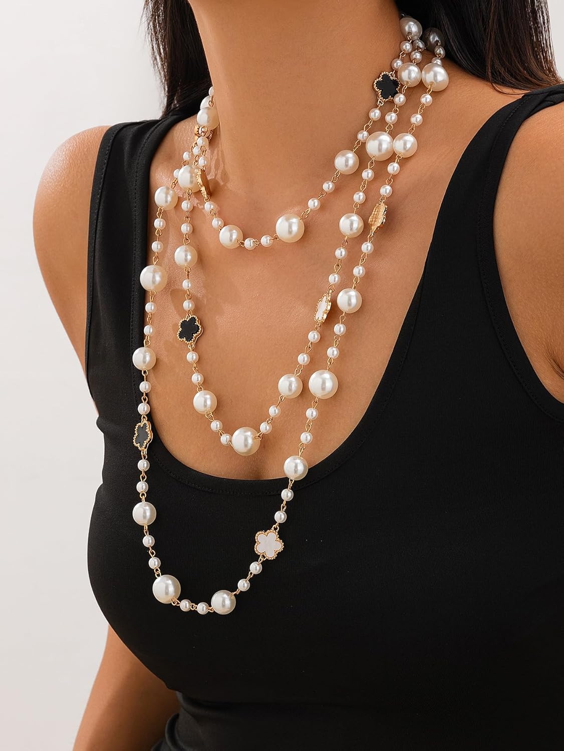 Long Pearl Necklaces for Women Pearl Long Chain Necklace Dainty Gold And Long Pearl Necklaces Layered Pearl Necklace Statement Sweater Strand Chain Jewelry - Image 4