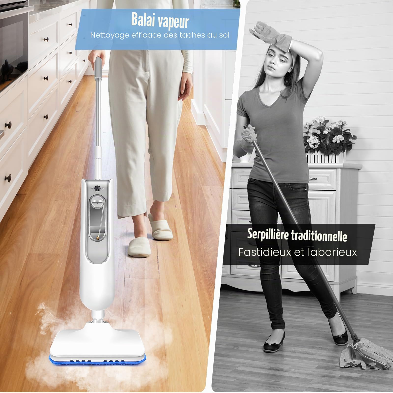 Nettoyeur Vapeur Électrique à Main pour Sol et Tapis 3500W 2 Vitesses Lucn