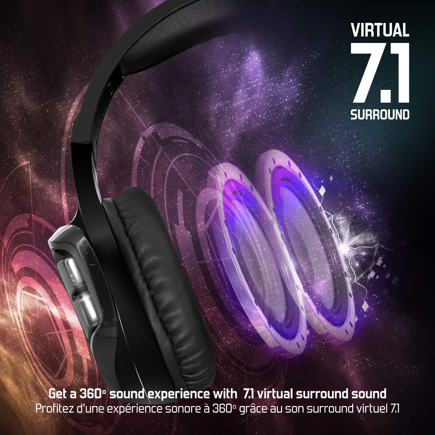 SPIRIT OF GAMER - XPERT-H1100 - Auriculares Inalámbricos 7.1 Surround Black Pro Gamer - LED Blancos - Piel Sintética - Micrófono Flexible - Autonomía 12H - PC / PS4 / XBOX ONE/SWITCH/MAC