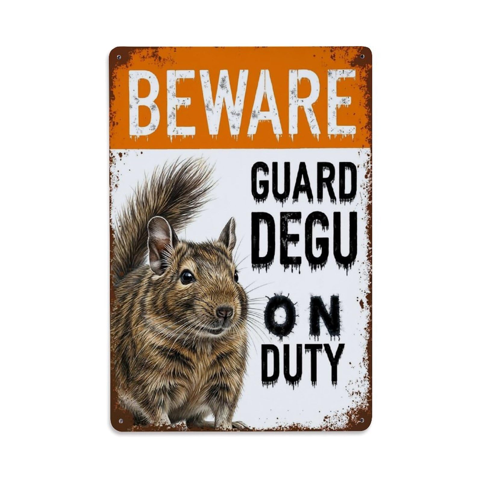 Vintage Funny Degu Guard Beware of Pet Garage Metal Tin Sign Plaque Wall Decor for Cafe, Club Bar, Office, Garden Metal Poster 8x12Inch
