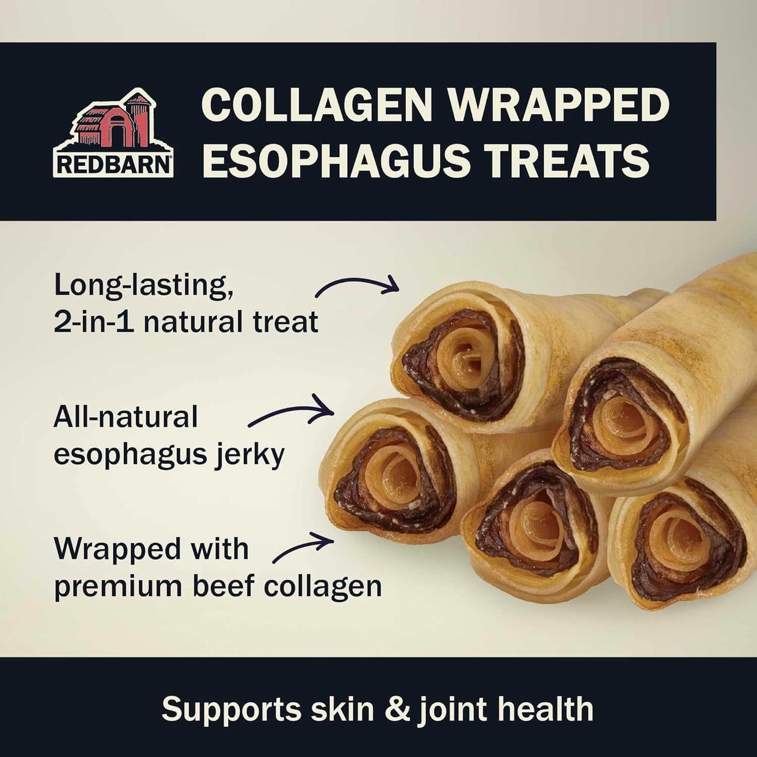 Redbarn Medium Rolled Collagen-Wrapped Esophagus Dog Treat, All-Natural, Grain-Free, Gluten-Free, Rawhide-Alternative Chews (Case of 25)