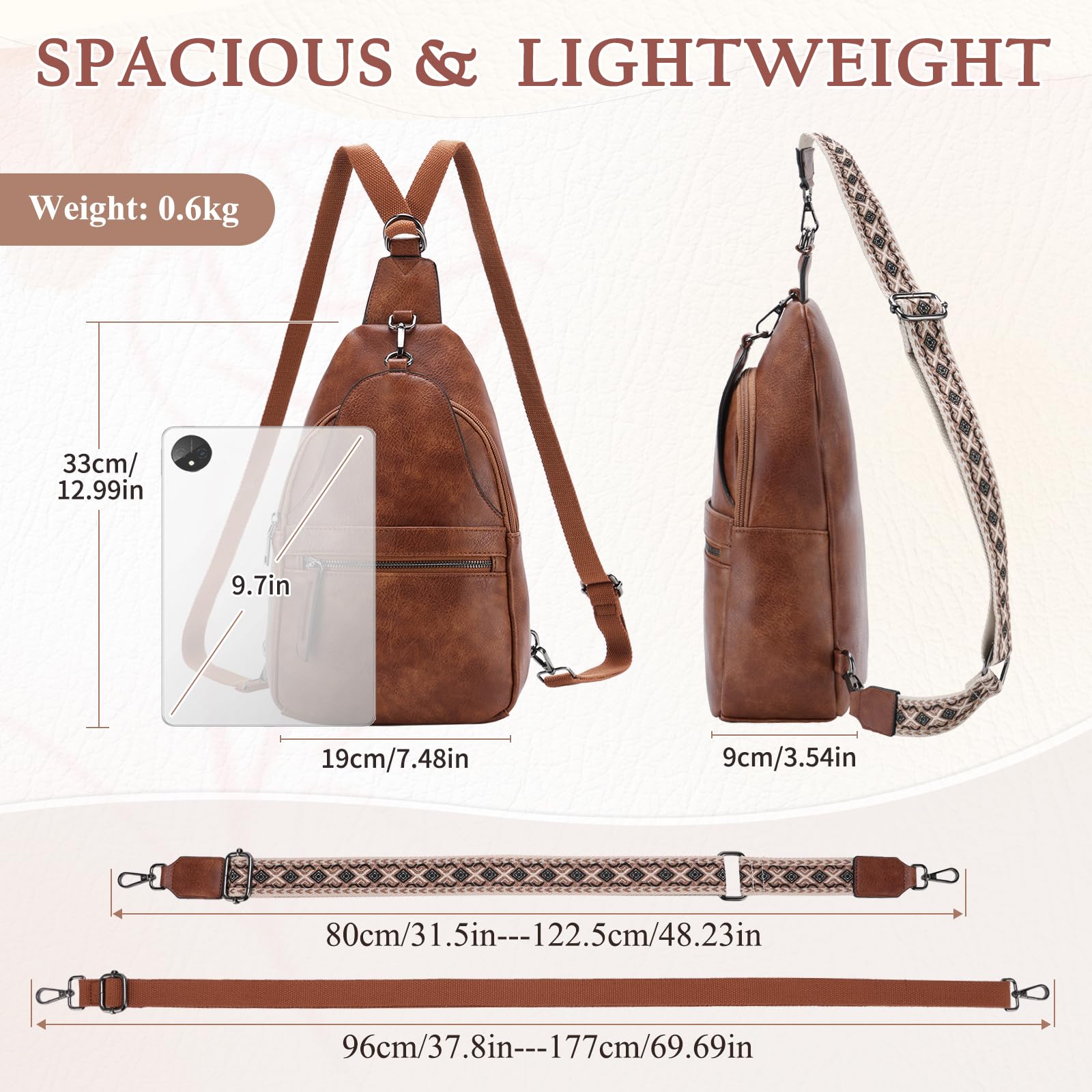 Sac de Poitrine Femme, Élégant Antivol Sac Bandoulière Banane Femme Fille Convertible Cuir PU Sling Bag pour Voyage Plein Air Vacances