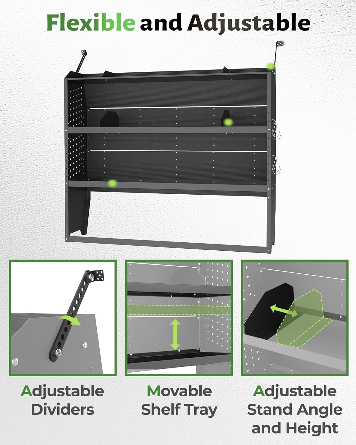 StarONE Cargo Van Shelving Storage Fit for Ford Transit,GMC,Chevy Express,NV,Promaster,Sprinter and Metris w/Hooks,Black,Steel,52" W x 46" H x 13" D