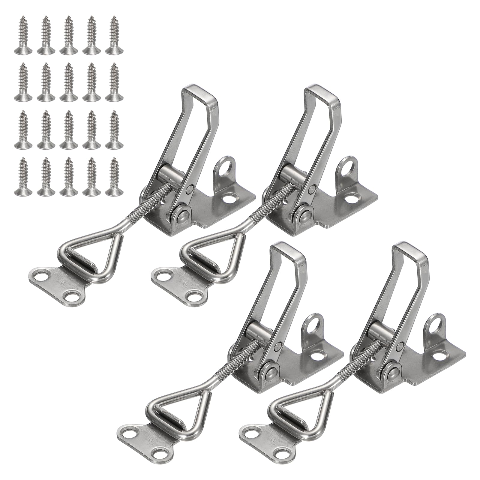 sourcing map 4 Pack 4001 Toggle Latch Clamp 304 Stainless Steel Adjustable Toggle Latches with Lock Hole Heavy Duty Quick Release Hasp Clamps for Smoker Cabinet Lid Jig Trunk Case, Silver