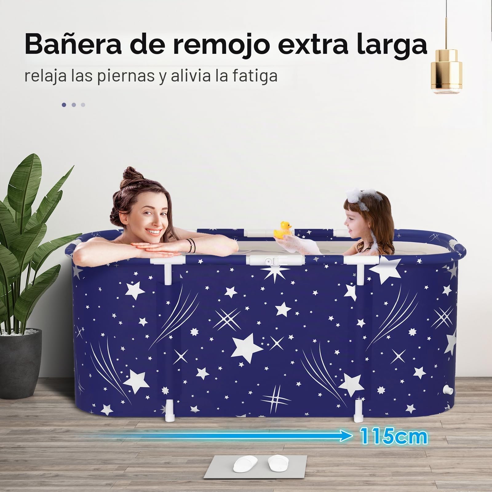 Bañera Plegable Portátil para Adultos SINBIDE - Gran Tamaño 115x60x50 cm con Diseño Spa y Efecto Cielo Estrellado para Baños Relajantes en Hogar
