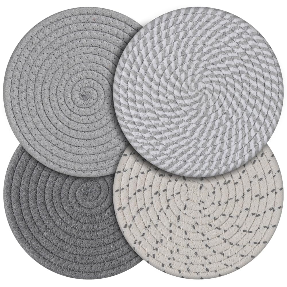 SHINEURI 4 Pack 7" Trivets for Hot Dishes Hot Pots and Pans Pot Holders for Kitchen, Home Essentials for New Home and Farmhouse Decor (Gray)