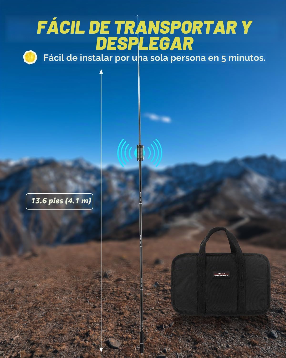AURSINC JPC-12 - Antenna Radio Frecuencia Alta para Aficionados (7-50 MHz, Antena Vertical 40-6 m, 8 Bandas, 4,1 m (M10))