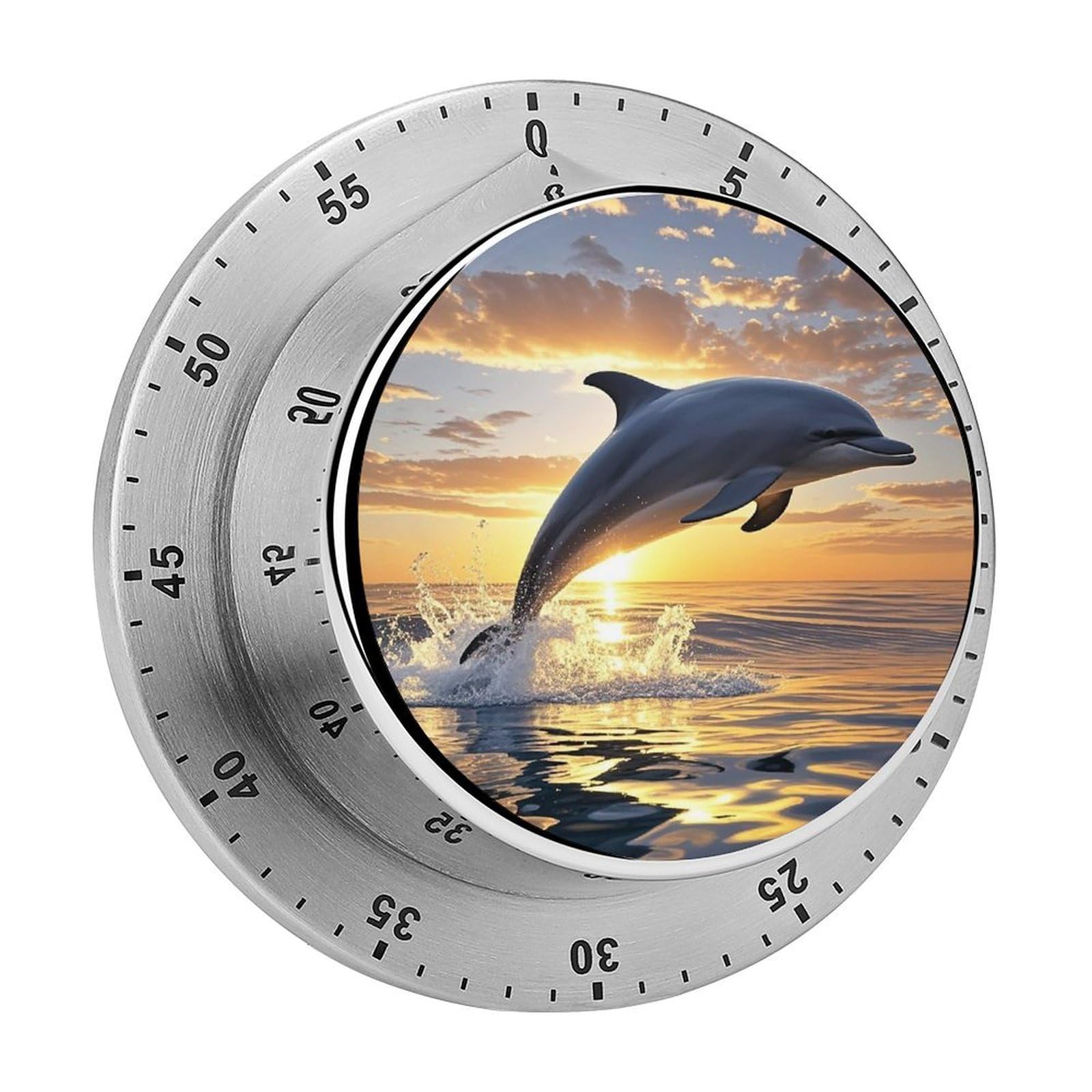 Dolphins Jumping Out of The Water at Sunset Timer Fashion Visual Timers Wind Up 60 Minutes Desk Timers Stainless Steel Magnetic Timer Countdown Clock No Batteries Loud Alarm for Kitchen Chef Cooking