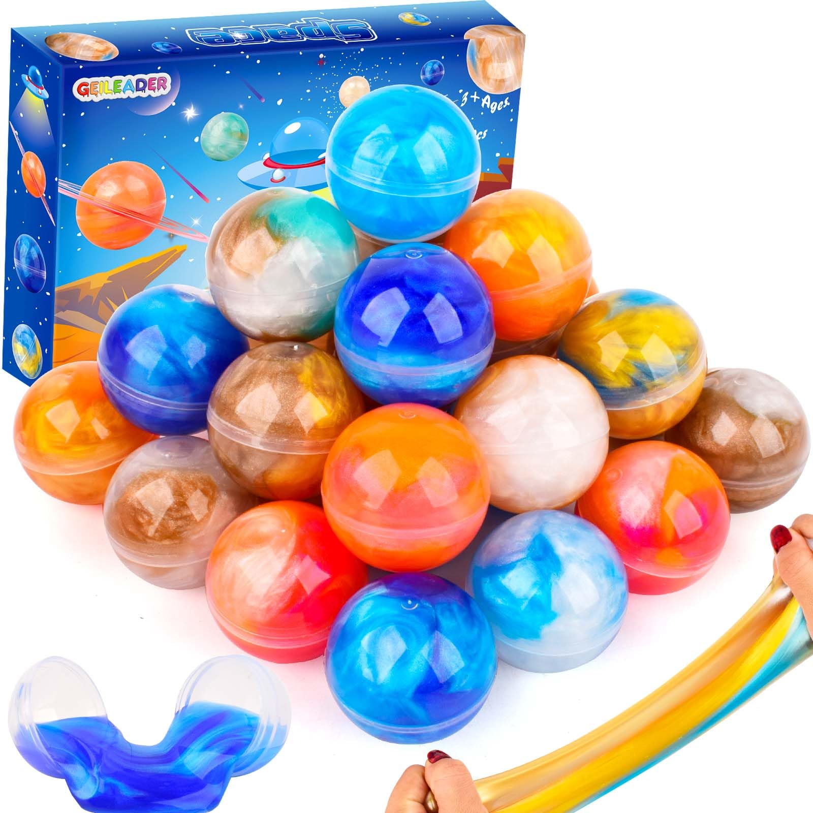 24 Pack Valentines Gifts for Kids Classroom Galaxy Slime Party Favors Ball - Stretchy, Non-Sticky, Mess-Free, Stress Relief, and Safe - Toys for Girls
