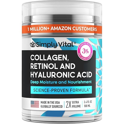 Anti-Aging Face Moisturizer with Retinol, Collagen & Hyaluronic Acid - Made in USA - Moisturizer Face Cream for Women & Men - Firming & Hydrating Neck Cream - Day & Night Skin Care - 3.38 fl oz