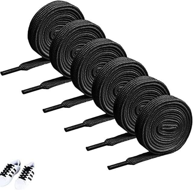3 Pairs Flat Shoelaces, 120mm/47.24Inch Length Black Trainer Laces Flat Sport Shoes Working Shoestrings Replacements for Boots,Sneakers & Hiking(Wide 0.3Inch)