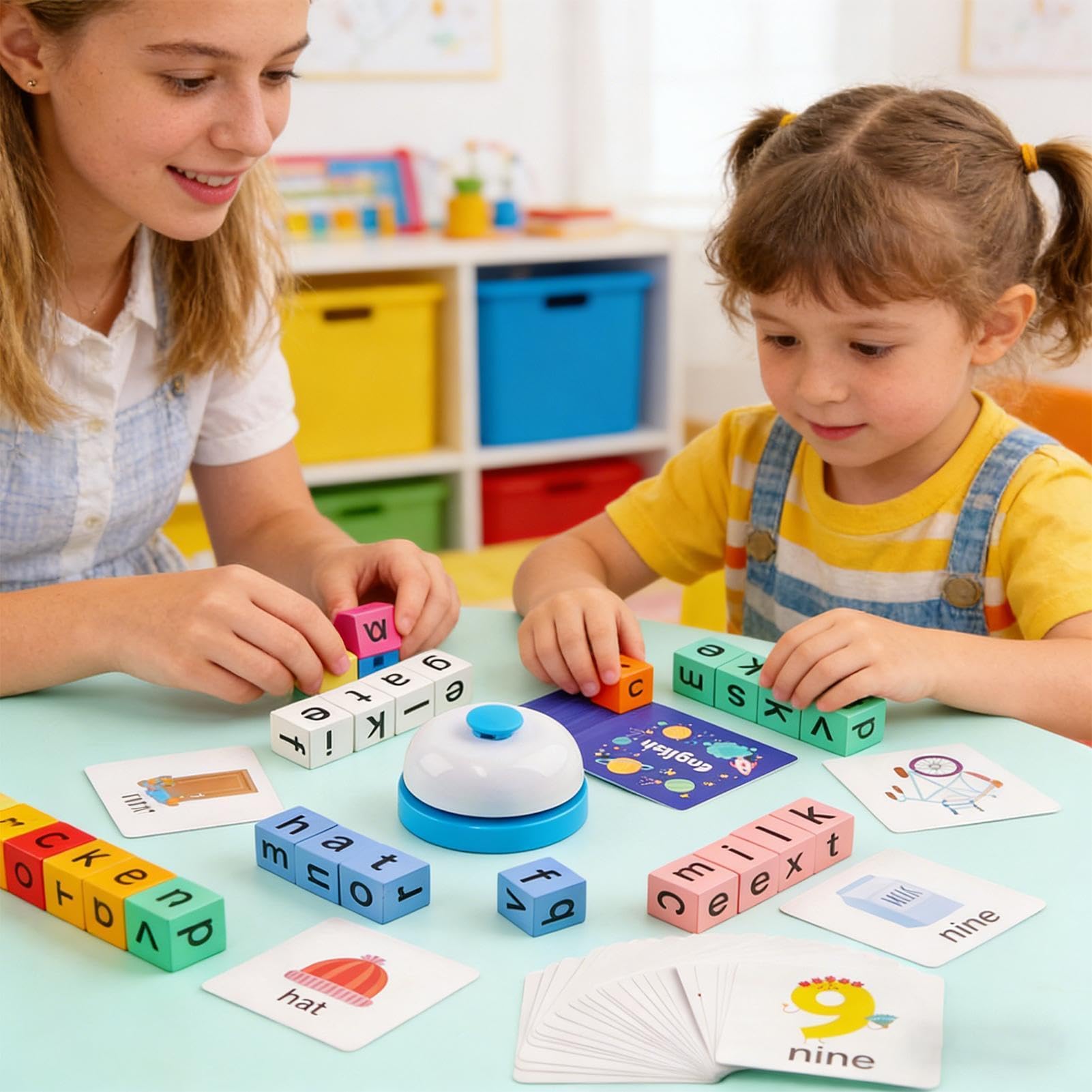 Word Spelling Game, Wooden Turn A Word Tots Game, Alphabet Puzzle Set with Flash Cards, Portable Competitive Alphabet Learning Toys for Kids — view 2