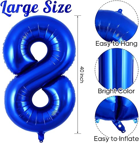 Miniatura 2 de Globo azul marino del número 8 de 40 pulgadas, globos grandes de aluminio azul oscuro, globos gigantes gigantes de Mylar número 8 para decoración