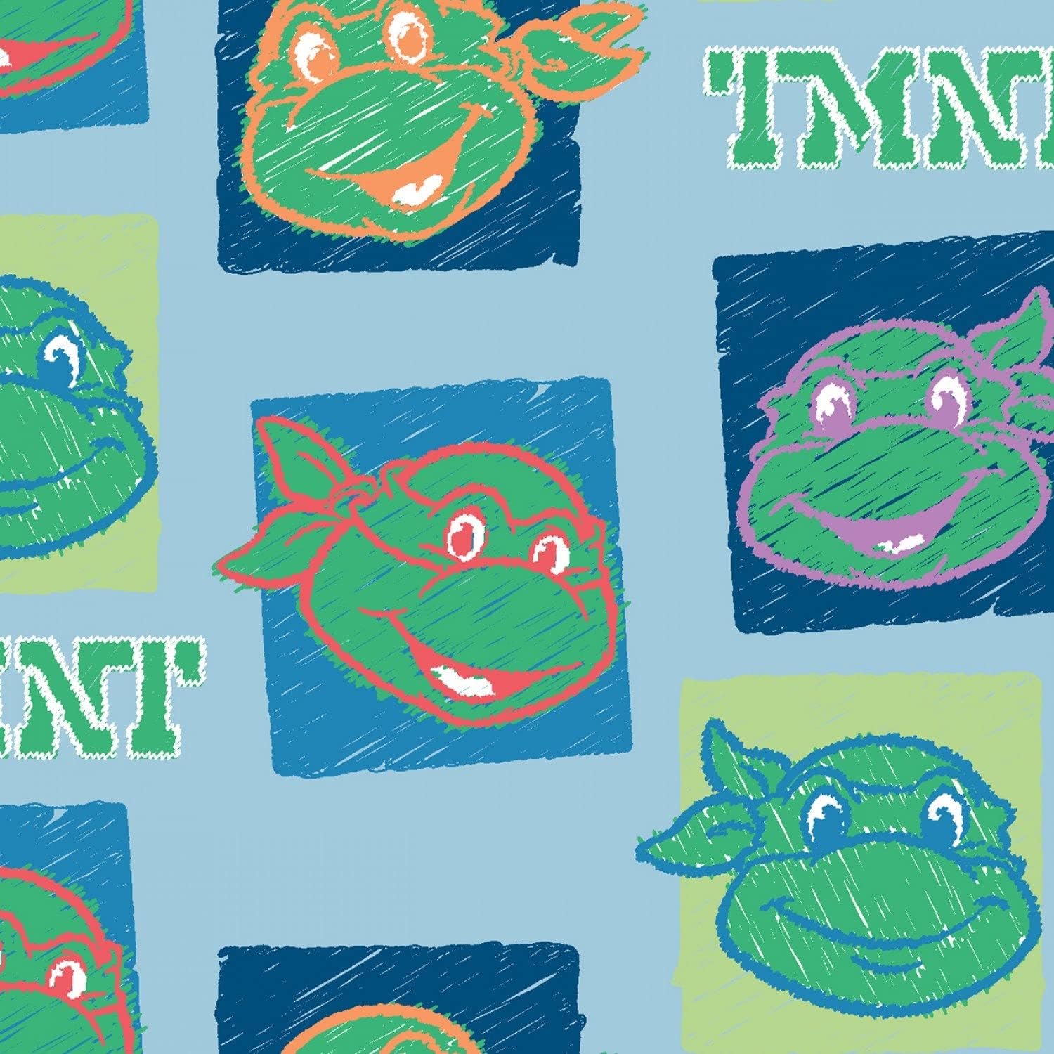 Nickelodeon Fabric Teenage Mutant Ninja Turtles Squares in Blue 100% Cotton Fabric by The Yard