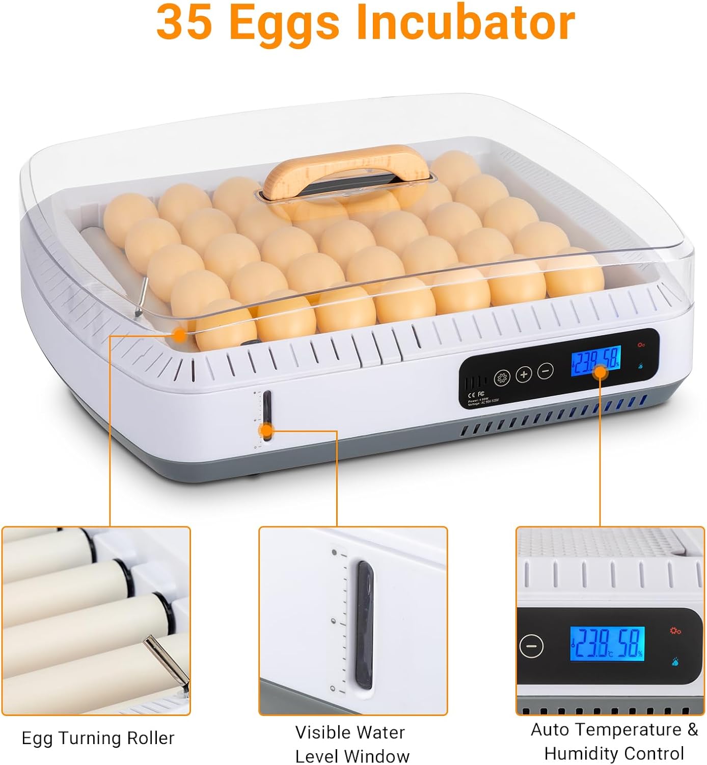 35 Egg Incubator with Automatic Egg Turning & Temperature Humidity Control, Digital Poultry Hatcher for Chicken Quail Duck Parrot Eggs with Visible Window, Water Shortage Alarm & Quiet Fan Circulation