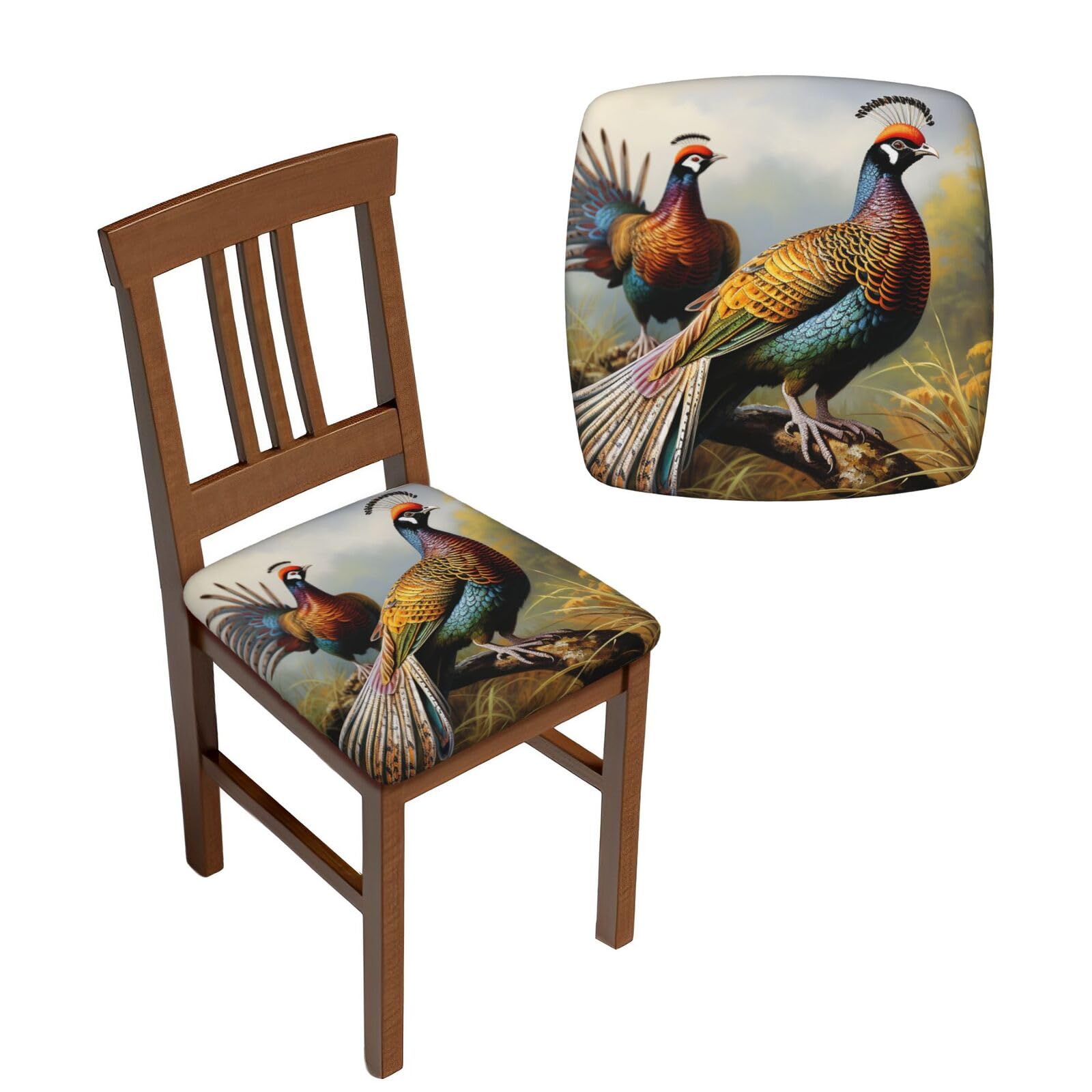 Lot de 6 housses de chaise de salle à manger extensibles motif faisans
