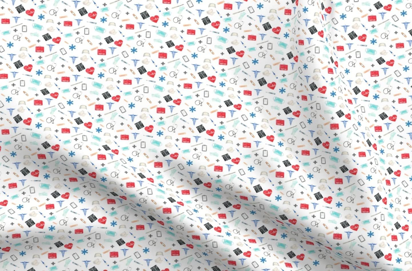 Spoonflower Fabric - Love Flowers White Doctor Medical Nurse Medicine Scrubs Printed on Organic Cotton Sateen Fabric by The Yard - Sewing Quilting Apparel Home Decor