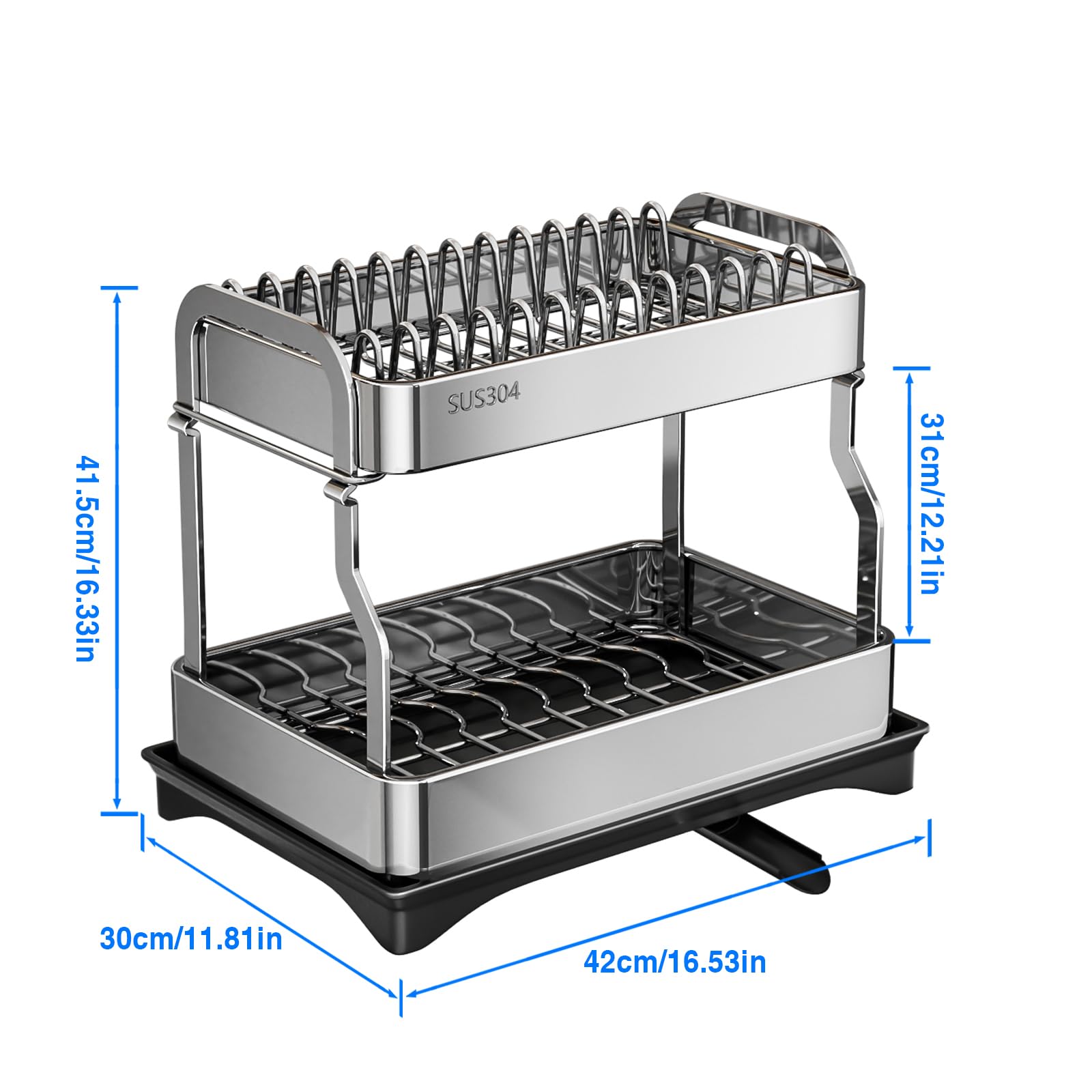 Mustorn escurreplatos, escurridor de Platos para Fregadero escurreplatos Acero Inoxidable Bandeja escurreplatos Dish Drying Rack Incluye una Cesta para Cubiertos y un Soporte para Tabla de Cortar