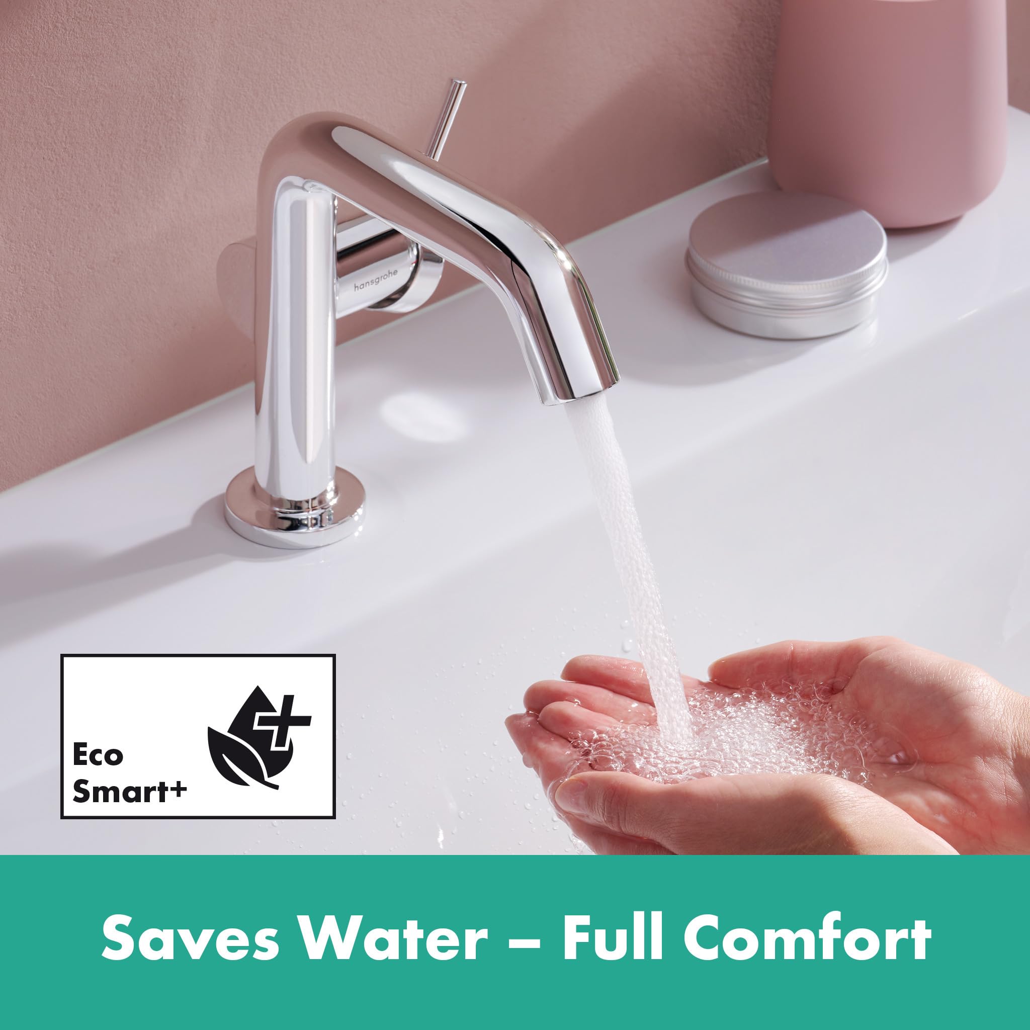 hansgrohe Tecturis S Fine - jednouchwytowa bateria umywalkowa z zestawem odpływowym, kran łazienkowy z wylewką 112 mm, oszczędność wody (EcoSmart+) i energii (CoolStart), chrom, 73320000