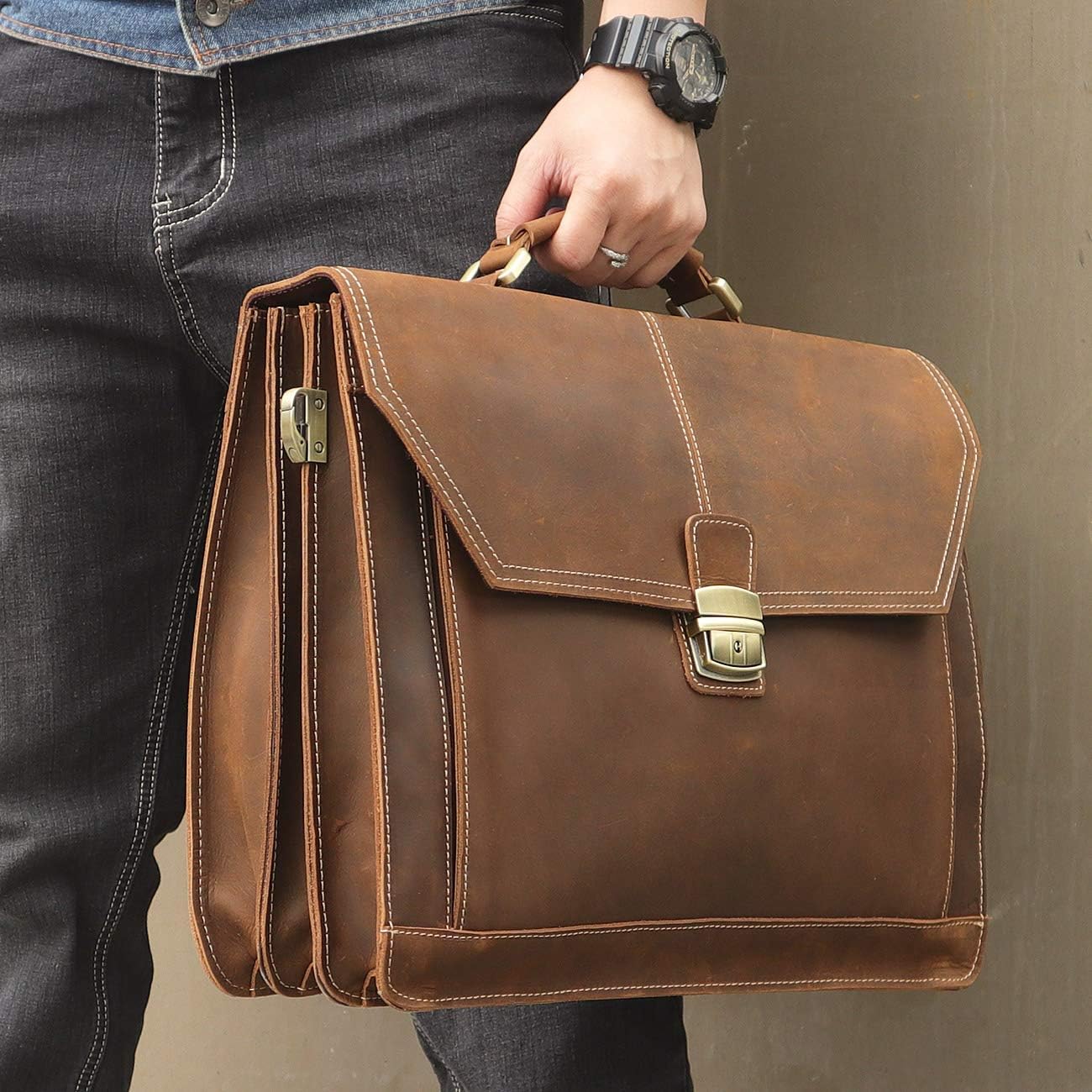 🛒 Crazy Deals Polare Full Grain Leather 16.5'' Briefcase laptop messenger Bag Satchel For Men Fits 15.6 Inch Laptop Flash Deals - 50% OFF Polare Full Grain Leather 16.5'' Briefcase laptop messenger Bag Satchel For Men Fits 15.6 Inch Laptop