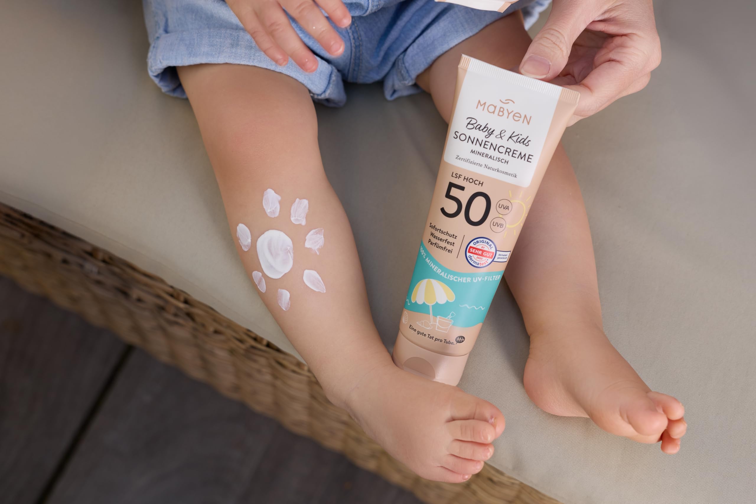 MABYEN Baby & Kids Crema solare SPF 50 e After Sun Lotion Set, filtro UV minerale al 100% in ossido di zinco, senza profumo, COSMOS Natural, 100 ml + 180 ml