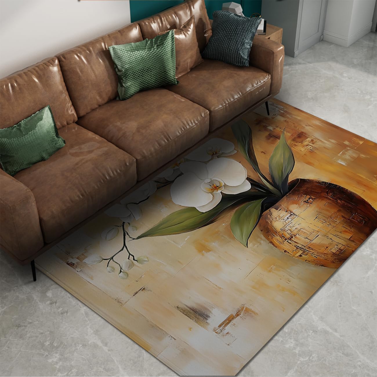 White Orchid Area Teppich Vintage-Vase braune Teppiche fürs Wohnzimmer Luxus zeitgenössische Wohneinrichtung waschbarer Teppich mit niedrigem Flor für das Büro im Schlafzimmer 60x180cm