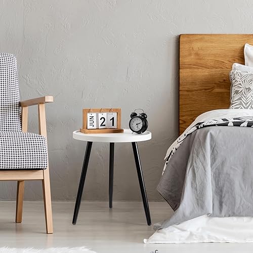 Miniatura 6 de danpinera Mesa auxiliar redonda, mesa decorativa con patas de metal con bandeja de madera, mesa auxiliar redonda pequeña para sala de estar,