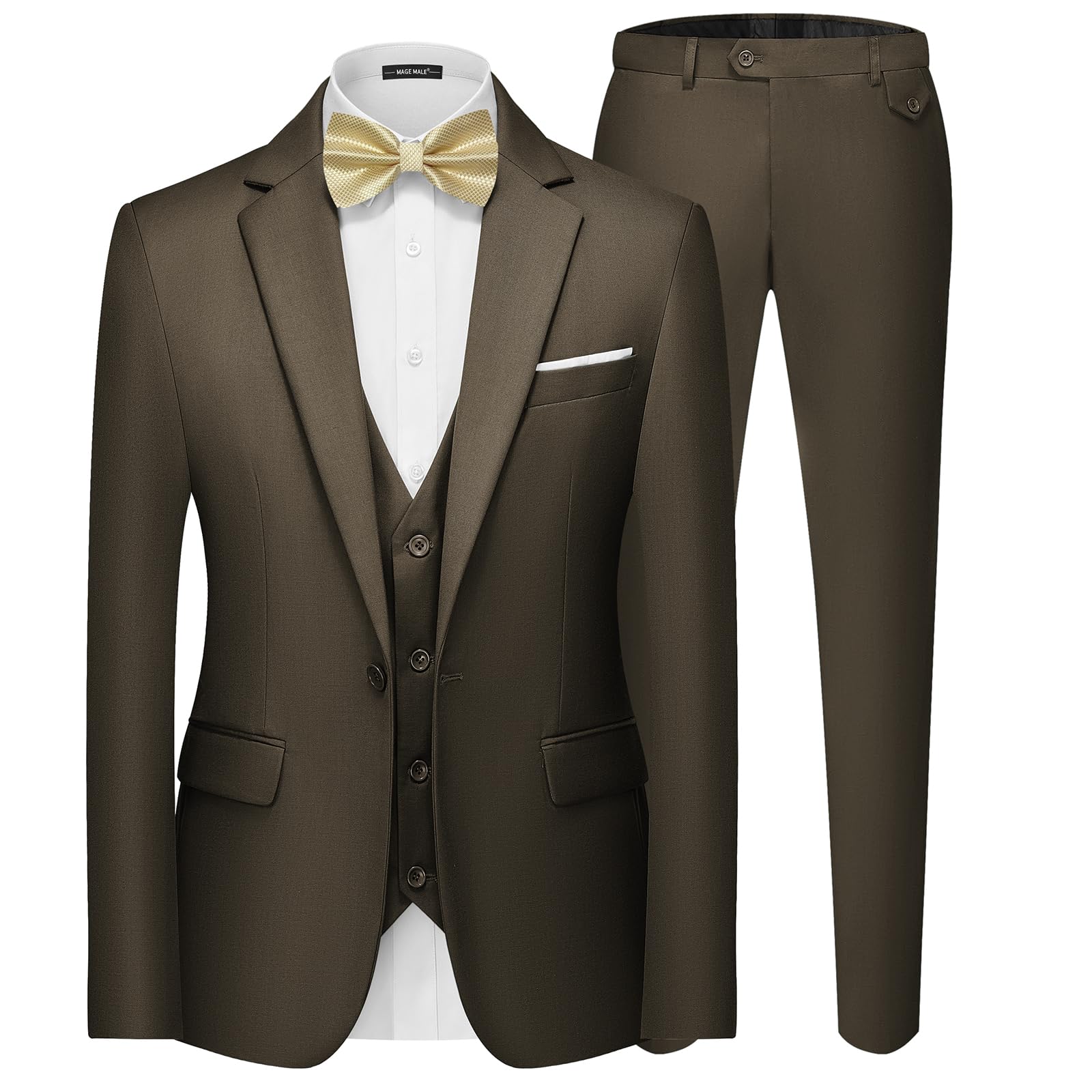 MAGE MALE Men's 3 Pieces Suit Elegant Solid One Button Slim Fit Single Breasted Party Blazer Vest Pants Set