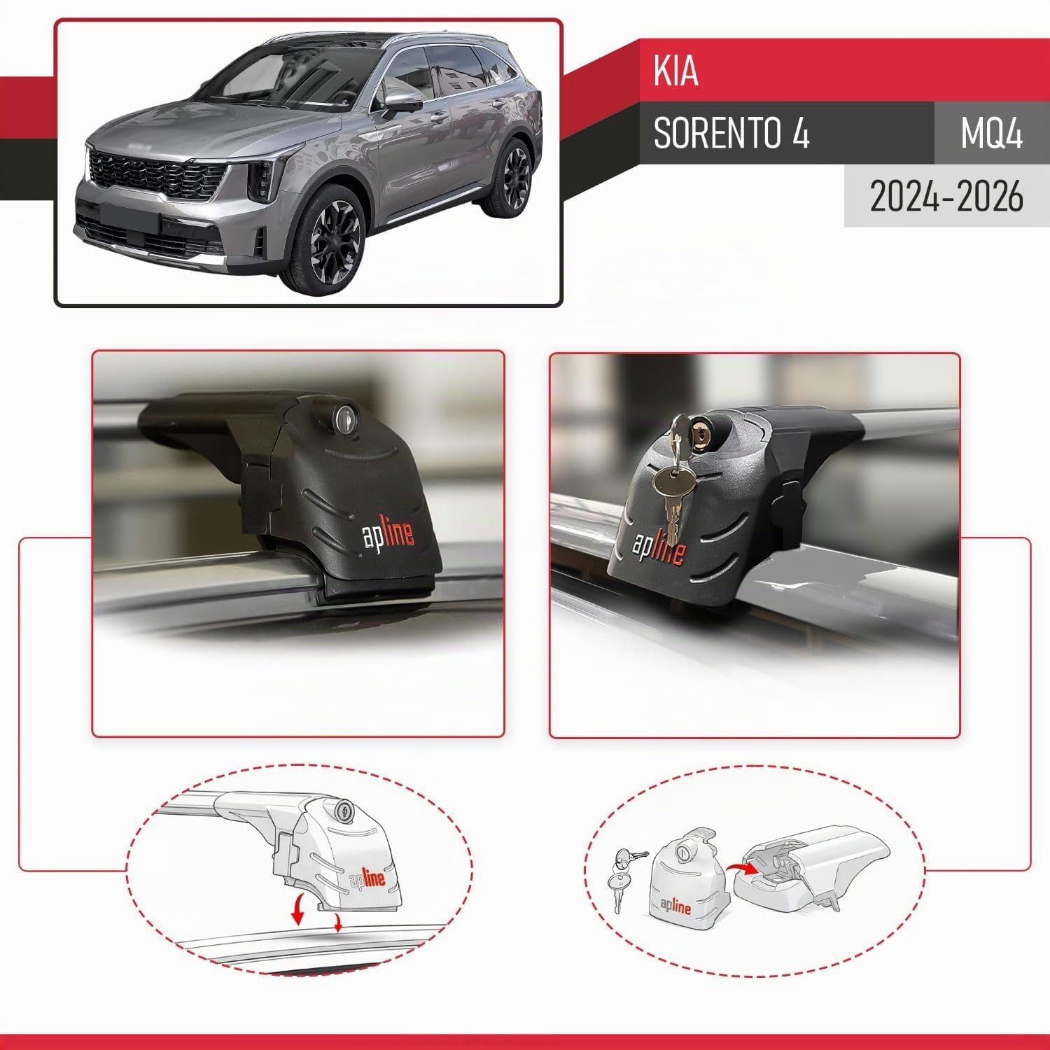 Compatibile con Kia Sorento 4 (MQ4) 2021-2026 Modello ACE-2 Barre Tetto Portapacchi Auto Barre Portatutto Grigio Alluminio 2 Barre
