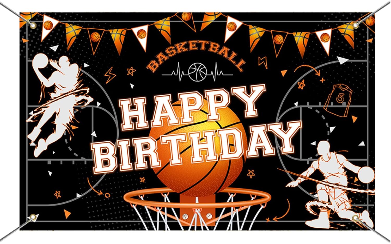 Mocsicka Basketball Birthday Backdrop Banner Game Time Basketball Themed Happy Birthday Decorations for Boys Men Party Supplies 70.8 x 43.3 Inch - Image 6