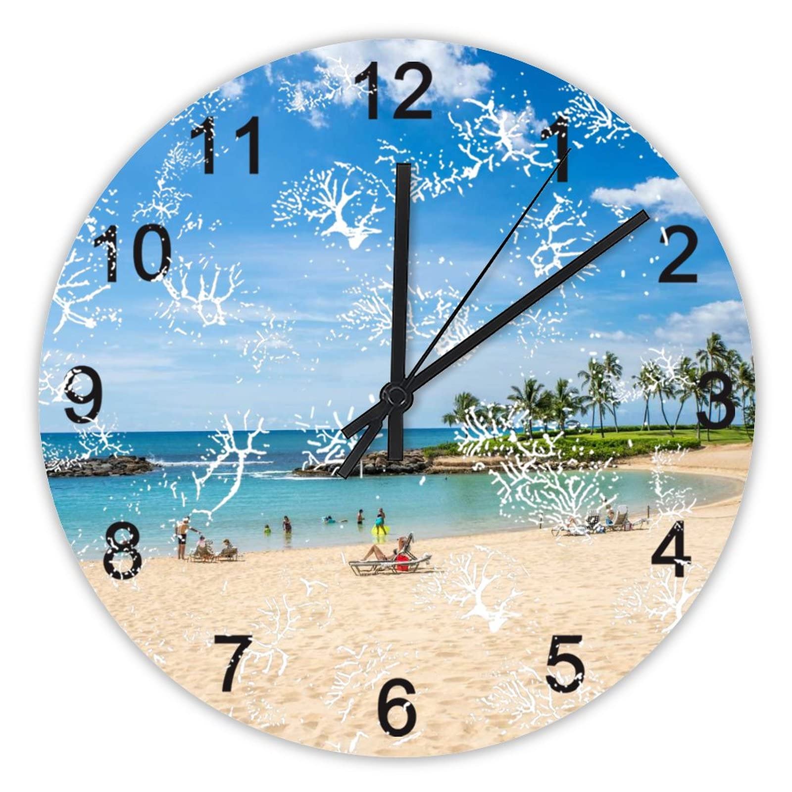 Horloge murale plage lagon 40cm silencieuse à pile pour cuisine