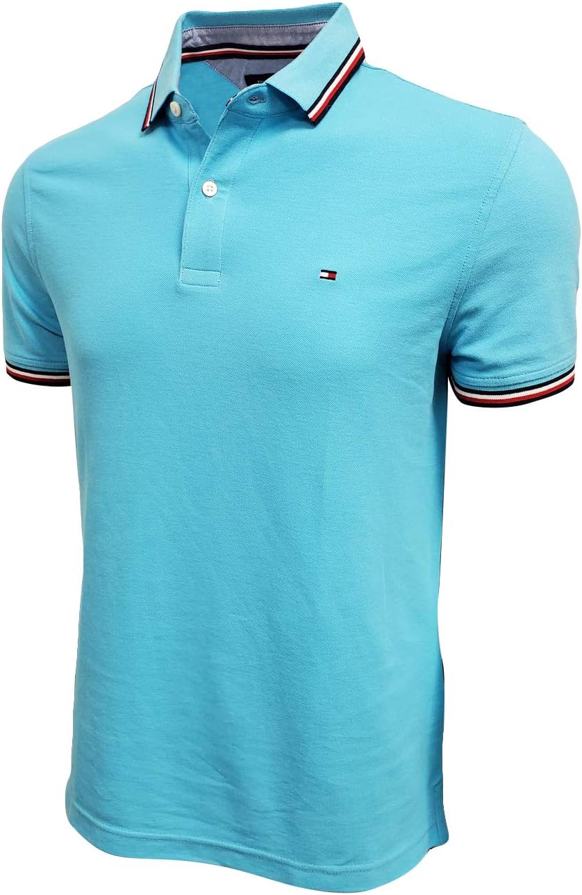 Tommy Hilfiger Mens Striped Collar Polo (Medium, Bright Blue)