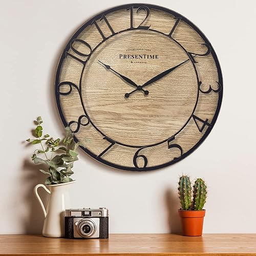 Miniatura 2 de Presentime & Co - Reloj de pared de la serie Farmhouse de 21 pulgadas, estilo cottage, diseño vintage, acabado de bronce antiguo frotado con aceite.