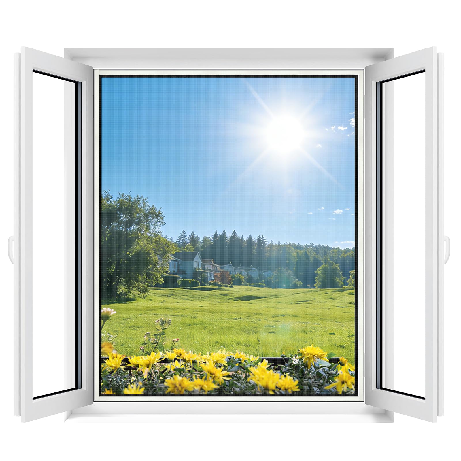 Apalus Fliegengitter Fenster – Fliegennetz, Mückennetz & Moskitonetz für Fenster, Insektenschutz ohne Bohren, Zuschneidbar mit Klettband, Schutz vor Mücken & Insekten, 2 Stück – 130 x 150 cm, Weiß