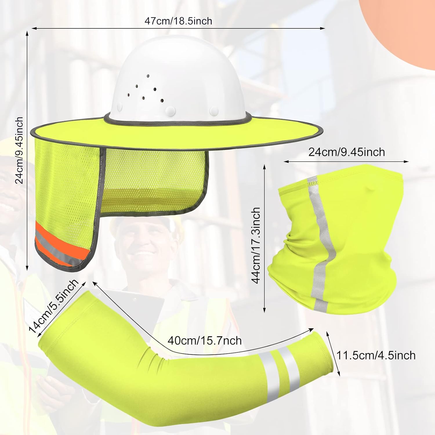 SATINIOR 8 Pcs Sun Hard Hat Neck Protection Helmet Visor Full Brim Mesh Sun Protection Neck Gaiter Face Scarf with UV Strap Arm Sleeves for Construction Hard Hat Accessories