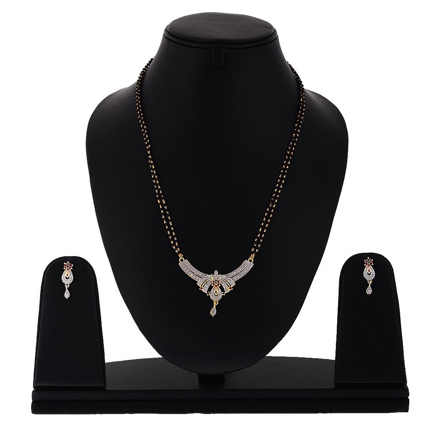 American Diamond Mangalsutra Pendant Set with Earrings