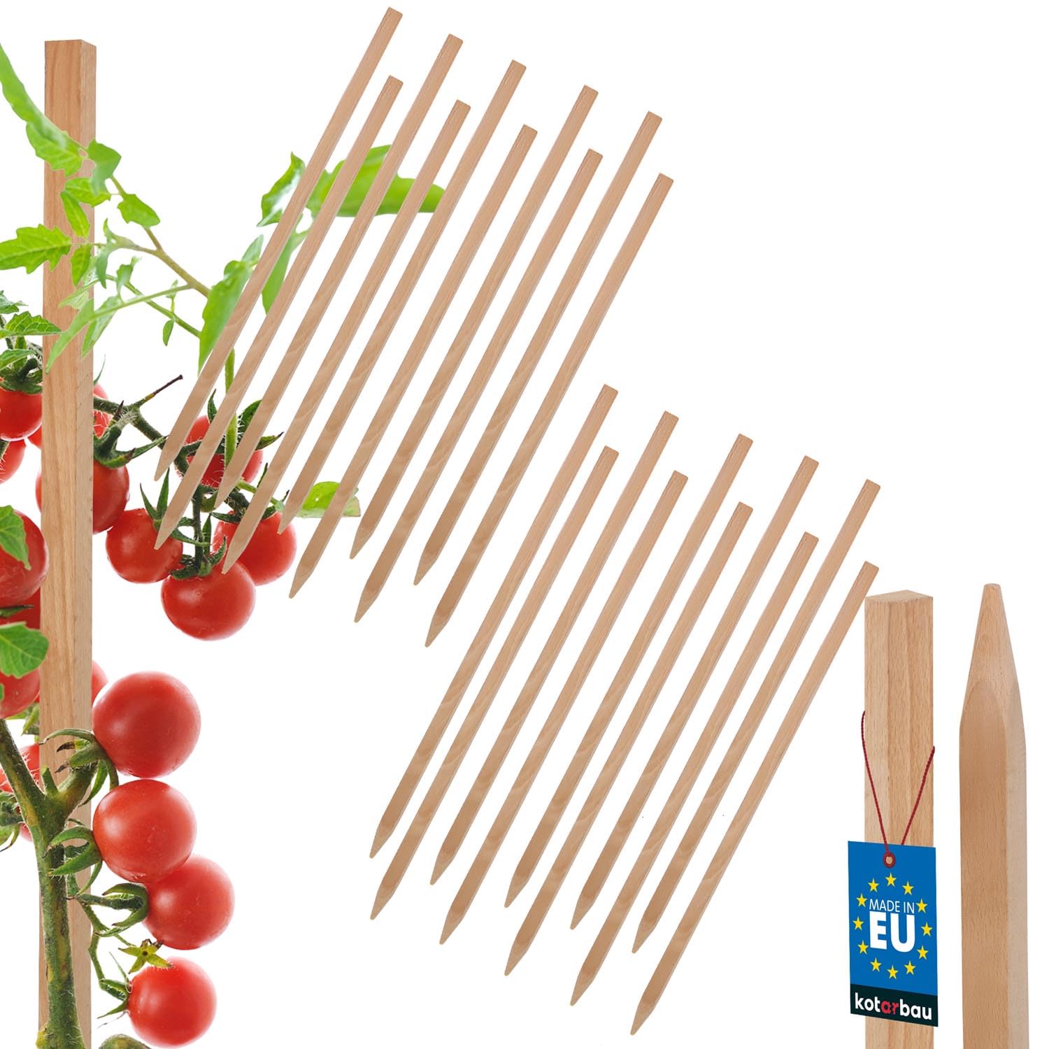 KOTARBAU® 20 pcs Plant Support - Garden Stakes - Beech Wood - 40 cm (15.7 inches) - Natural - Wooden Stakes - for Tomato and Cucumber - Climbing Plant Support