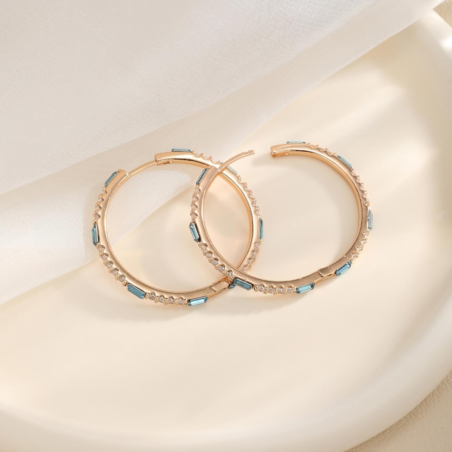 EVEVIC Austrian Crystal Lightweight Champagne Gold Hoop Earrings for Women Trendy 14K Gold Plated Hoops Earring Jewelry Gift - Image 6