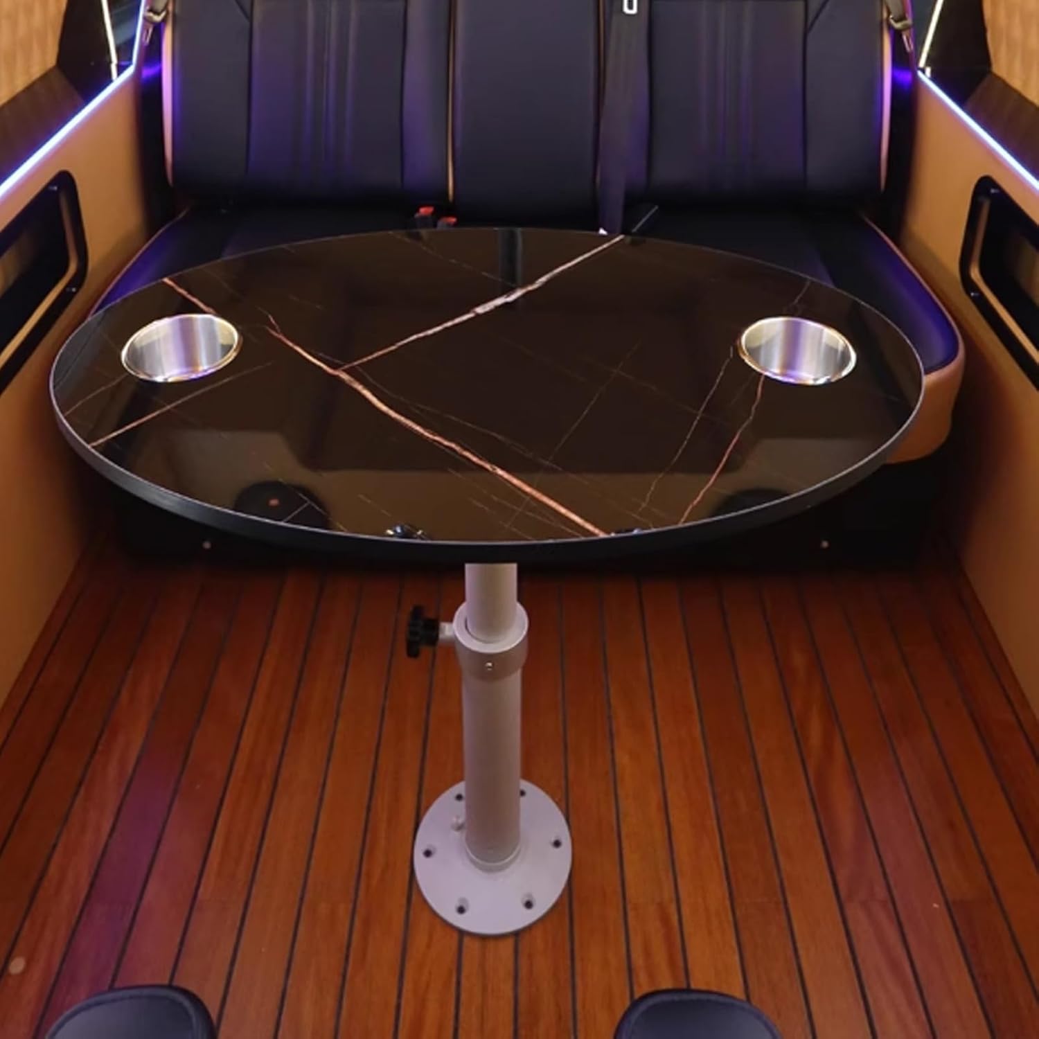RV Table, RVs Boat Marine Caravan Tables, Aluminum Alloy Folding Wall Table, Removable Adjustable Height 22.83-29.13in, Rvs Tables Top W/2 Cup Holder(Imitation Marble Black [Oval])