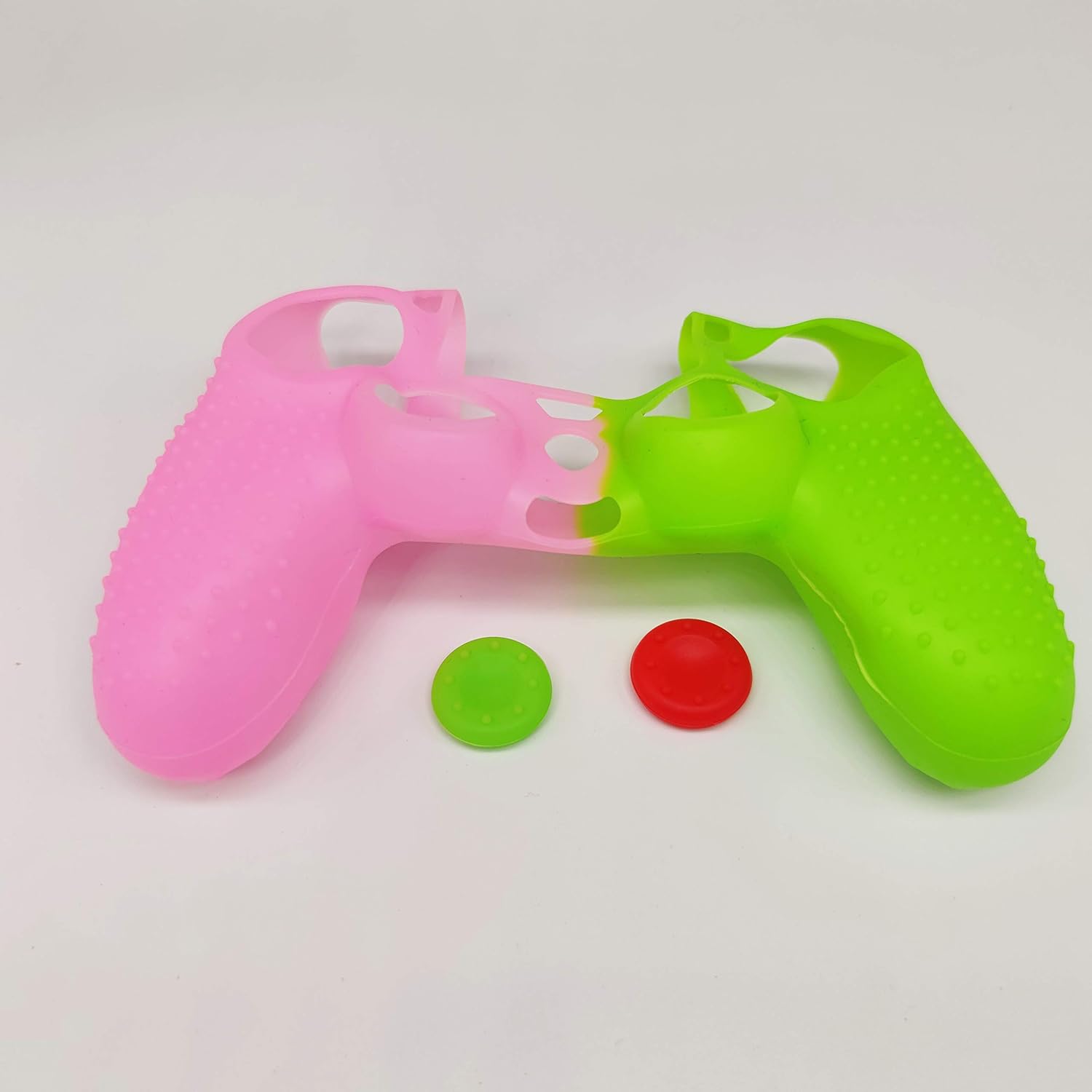 Silicone Protective Rubber Soft Case Cover Pouch Sleeve and Thumb Grips Caps Joysticks for PS4 Playstation 4 PS4 Pro Slim Controller Green Pink