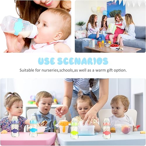 Vista 14 de Fuutreo 16 etiquetas para biberones para guardería, reutilizables, impermeables, de silicona, para nombre, etiquetas de nombre para biberones