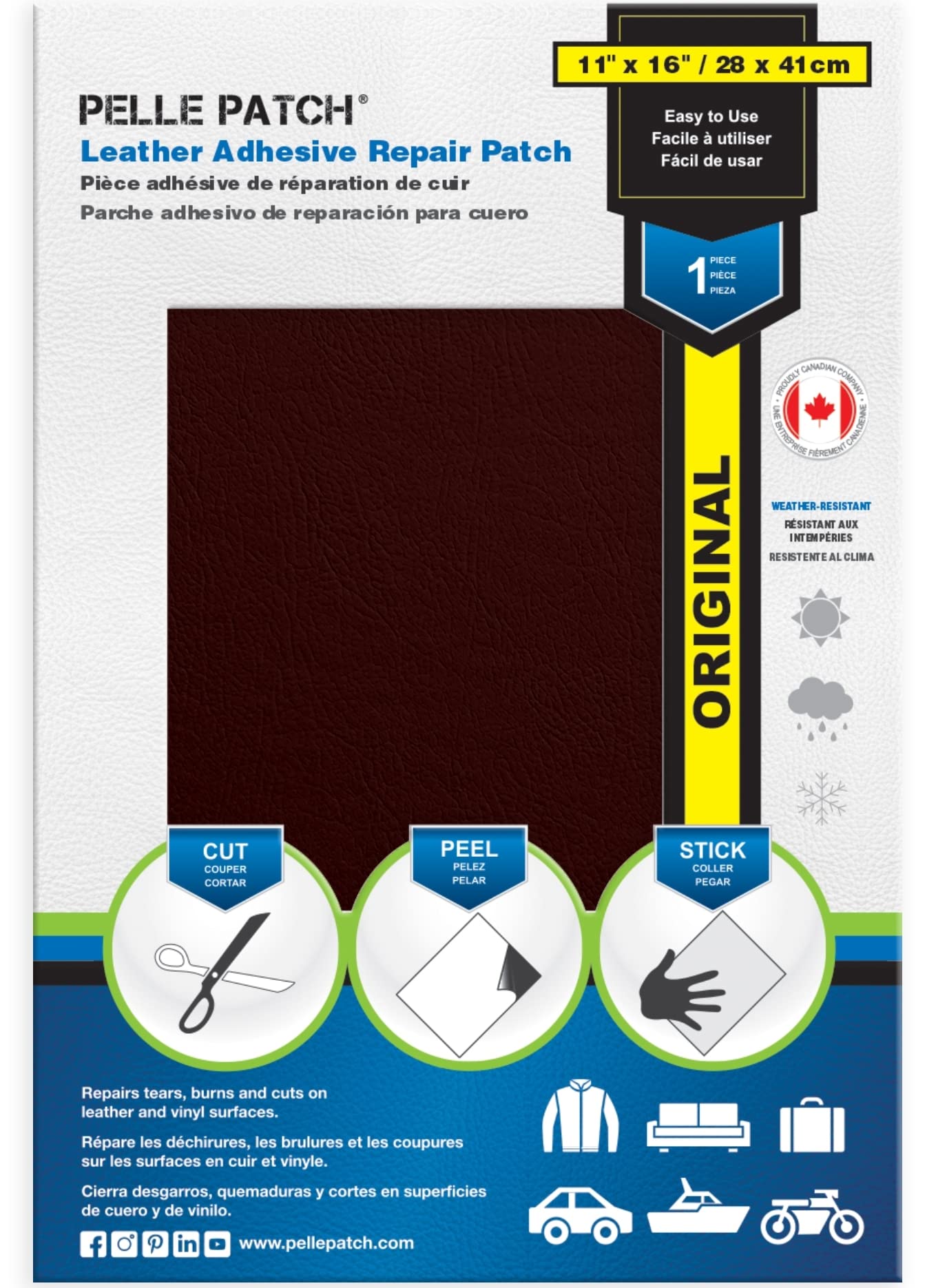 Pelle Patch - Car Seat Repair Kit Leather - 25 Colors Available - Original 11x16 - Burgundy