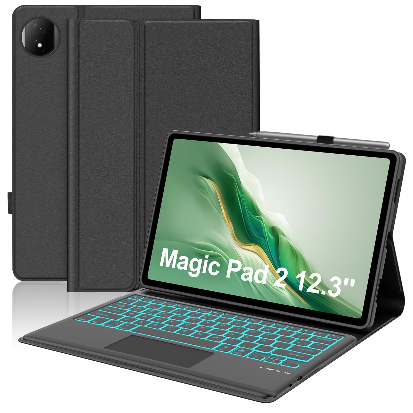 FOGARI Teclado con Touchpad para Honor Magic Pad 2 12.3" 2024 | Funda para Honor Magic Pad 2 con Español Ñ Teclado Retroiluminado Desmontable Inalámbrica para Honor Magic Pad 2 2024, Negro