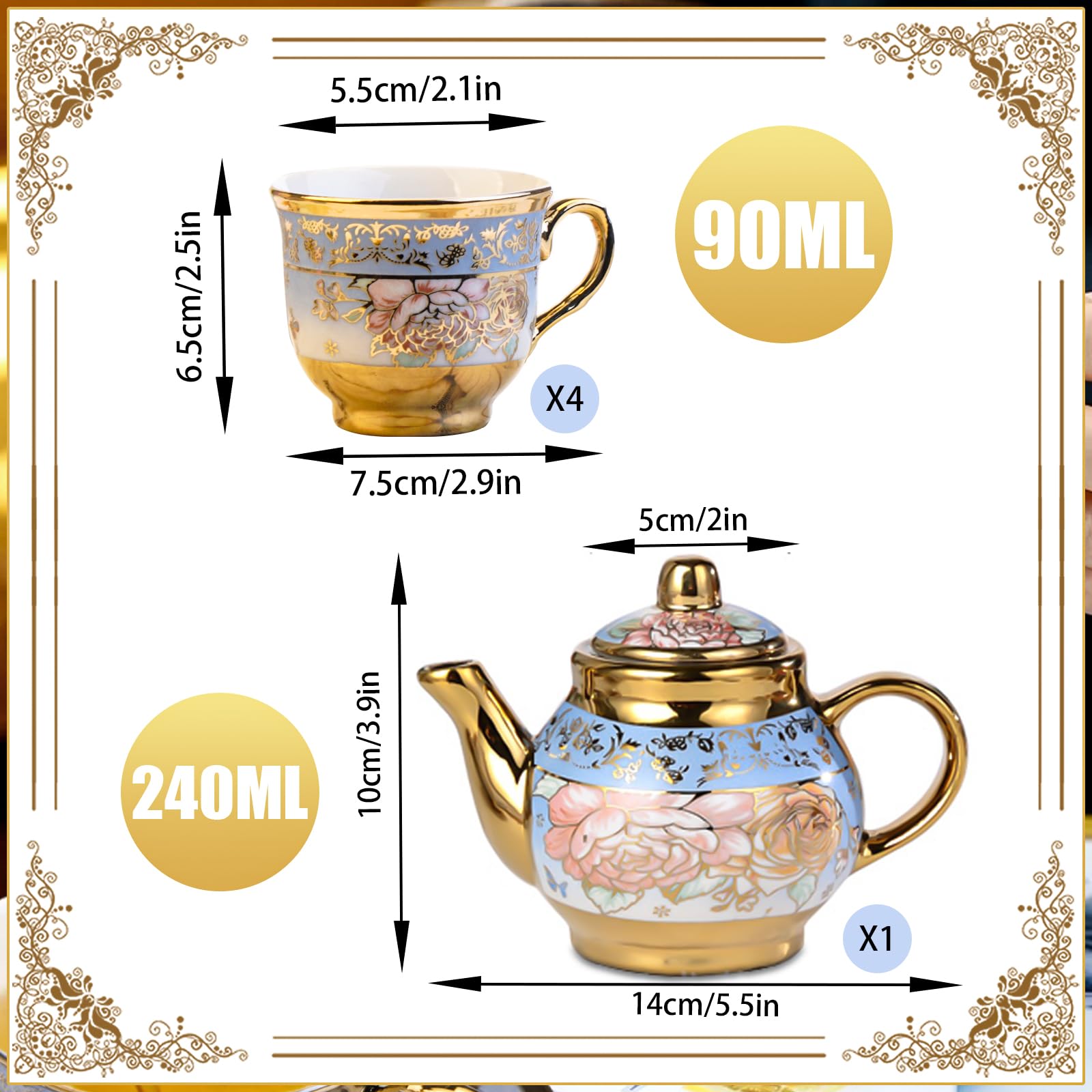 Juego de Té de Cerámica de Estilo Europeo, Incluye 1 Tetera, 4 Tazas de Té, Juego de Té de Estilo Europeo Único, Adecuado Para Amantes del Té Y Familias (Estilo 2)