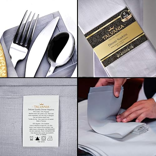 Miniatura 10 de Paquete de 12 servilletas de tela de algodón de calidad hotelera de lujo, servilletas de tela brillante y suave (18 x 18 pulgadas), perfectas para