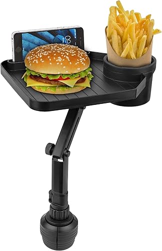 Premium Car Cup Holder Tray - Adjustable Food Tray with Cup Holder & Phone Slot 